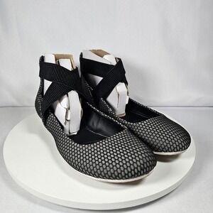 Kenneth Cole Reaction Black Mesh Crisscross Ballet‎ Flats Ankle Strap Womens 8